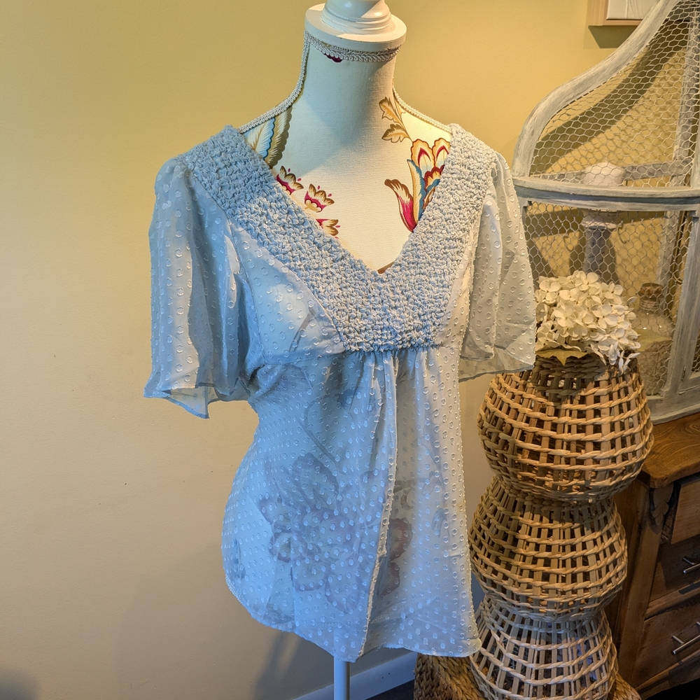 Black Rainn Light Blue Textured Blouse